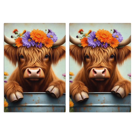 2 Pcs Funny Kitchen Towels,Highland Cow with Flowers Microfiber Dish Towels,Kitchen Tea Towels,Kitchen Towel Set (18" X 26")