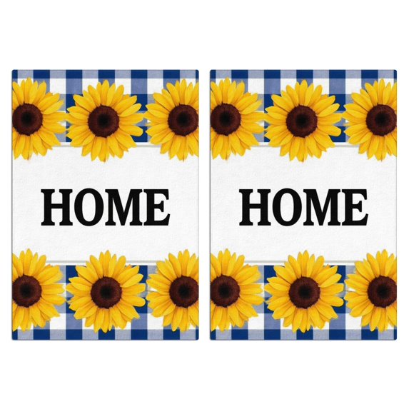 2 Pcs Funny Kitchen Towels,Home Sunflowers Blue Check Microfiber Dish Towels,Kitchen Tea Towels,Kitchen Towel Set (18" X 26")