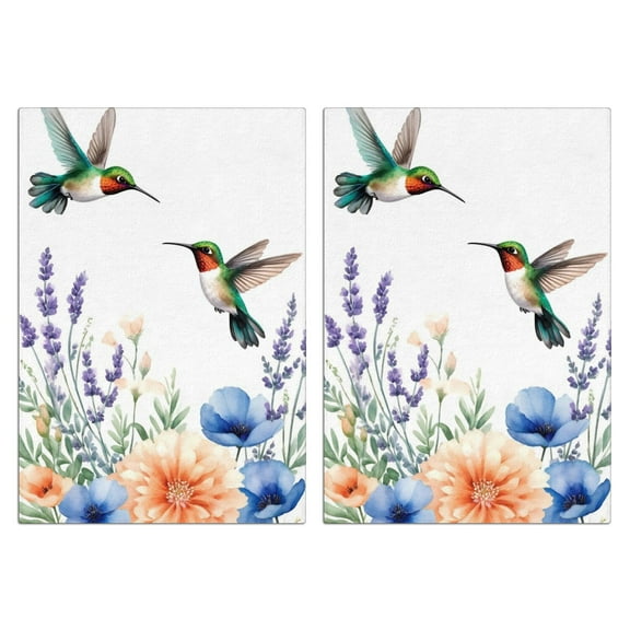 2 Pcs Funny Kitchen Towels,Hummingbird and Flower Microfiber Dish Towels,Kitchen Tea Towels,Kitchen Towel Set (18" X 26")