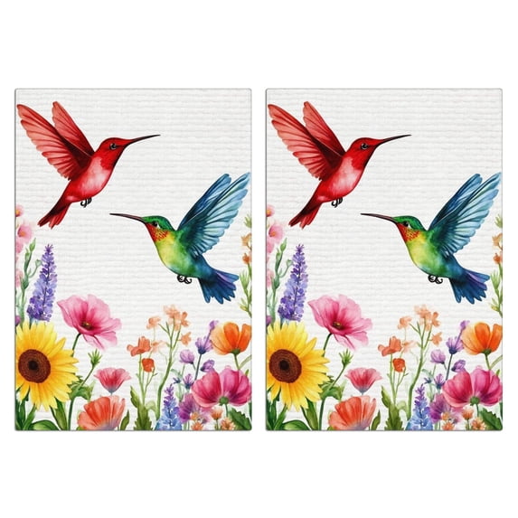 2 Pcs Funny Kitchen Towels,Hummingbird and Flower Microfiber Dish Towels,Kitchen Tea Towels,Kitchen Towel Set (18" X 26")