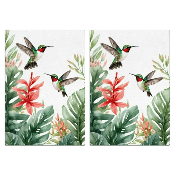 2 Pcs Funny Kitchen Towels,Hummingbird and Flower Microfiber Dish Towels,Kitchen Tea Towels,Kitchen Towel Set (18" X 26")