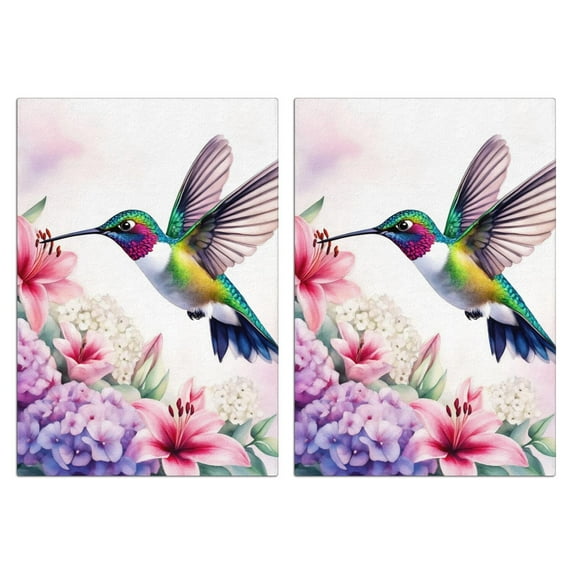 2 Pcs Funny Kitchen Towels,Hummingbird and Flowers Microfiber Dish Towels,Kitchen Tea Towels,Kitchen Towel Set (18" X 26")