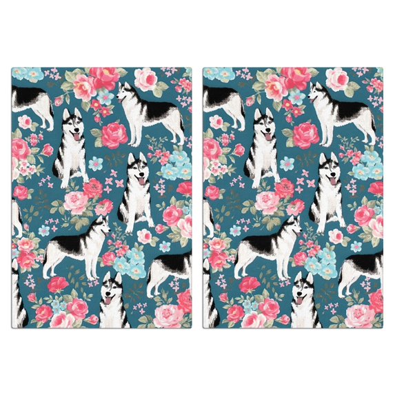 2 Pcs Funny Kitchen Towels,Husky Dog Flower Floral Microfiber Dish Towels,Kitchen Tea Towels,Kitchen Towel Set (18" X 26")