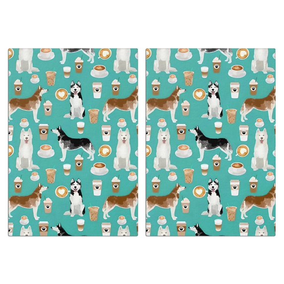 2 Pcs Funny Kitchen Towels,Husky and Coffee Microfiber Dish Towels,Kitchen Tea Towels,Kitchen Towel Set (18" X 26")