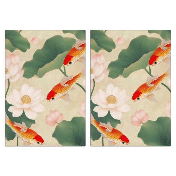 2 Pcs Funny Kitchen Towels,Koi Fish and Lotus Flowers Microfiber Dish Towels,Kitchen Tea Towels,Kitchen Towel Set (18" X 26")