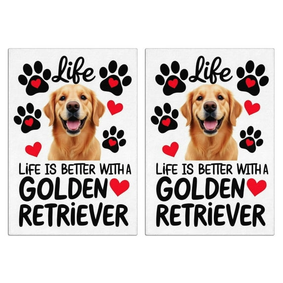 2 Pcs Funny Kitchen Towels,Life Is Better with a Golden Retriever Microfiber Dish Towels,Kitchen Tea Towels,Kitchen Towel Set (18" X 26")