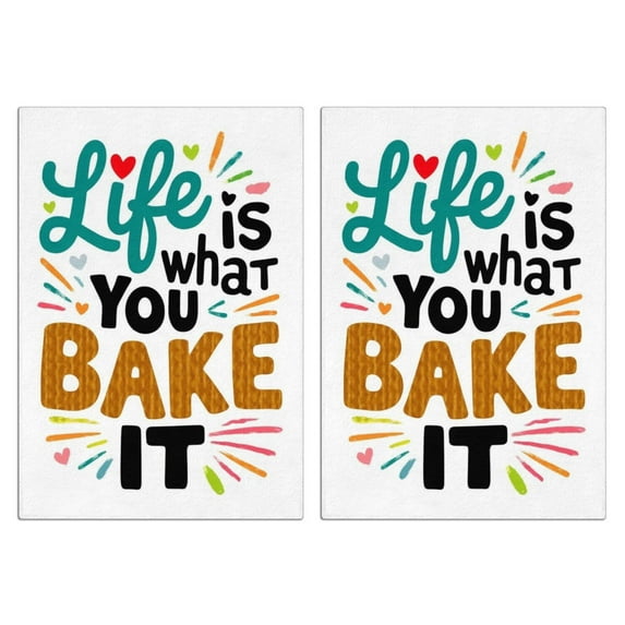 2 Pcs Funny Kitchen Towels,Life Is What You Bake It Microfiber Dish Towels,Kitchen Tea Towels,Kitchen Towel Set (18" X 26")