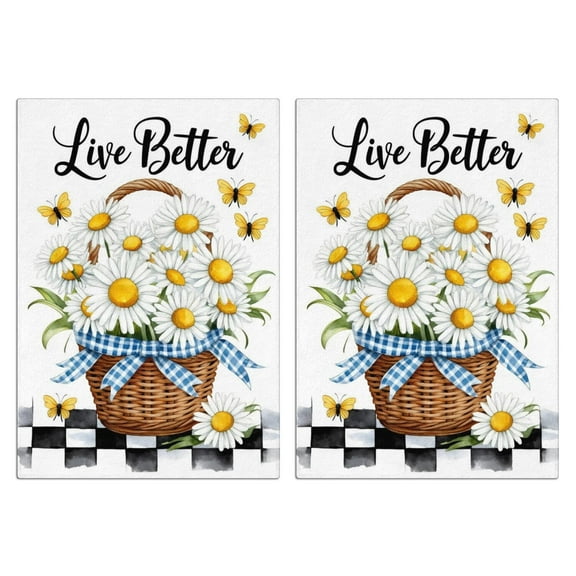 2 Pcs Funny Kitchen Towels,Live Better Daisies Basket Butterflies Bees Microfiber Dish Towels,Kitchen Tea Towels,Kitchen Towel Set (18" X 26")