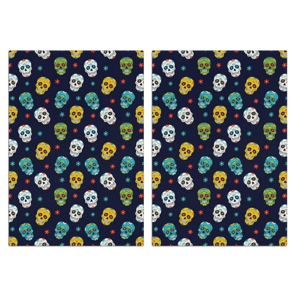 2 Pcs Funny Kitchen Towels,Navy Colorful Skull Pattern Microfiber Dish Towels,Kitchen Tea Towels,Kitchen Towel Set (18" X 26")