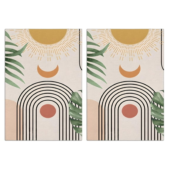 2 Pcs Funny Kitchen Towels,Orange Boho Geometric and Plant Pattern Microfiber Dish Towels,Kitchen Tea Towels,Kitchen Towel Set (18" X 26")