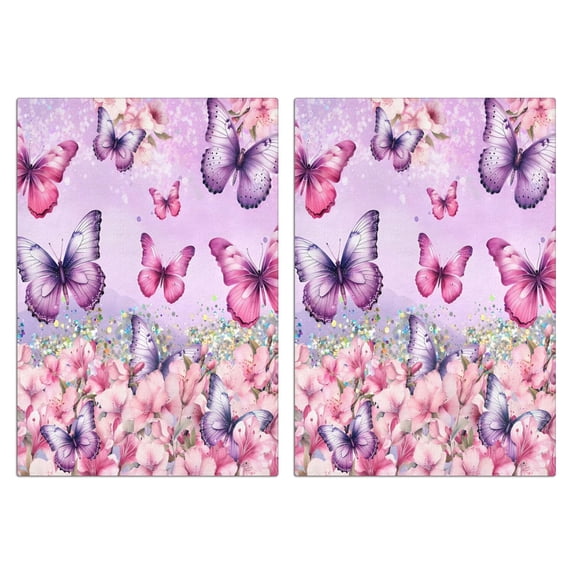 2 Pcs Funny Kitchen Towels,Pink Butterfly Flower Pattern Microfiber Dish Towels,Kitchen Tea Towels,Kitchen Towel Set (18" X 26")