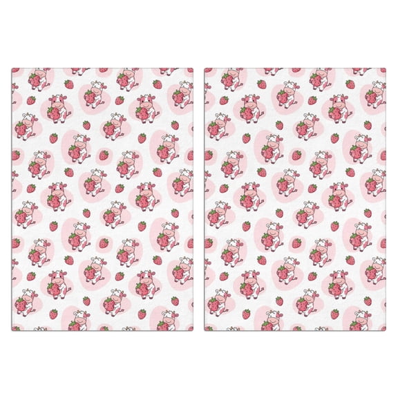 2 Pcs Funny Kitchen Towels,Pink Cow Strawberry Pattern Microfiber Dish Towels,Kitchen Tea Towels,Kitchen Towel Set (18" X 26")