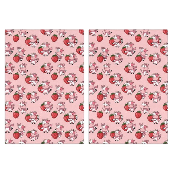 2 Pcs Funny Kitchen Towels,Pink Cow Strawberry Scarf Pattern Microfiber Dish Towels,Kitchen Tea Towels,Kitchen Towel Set (18" X 26")