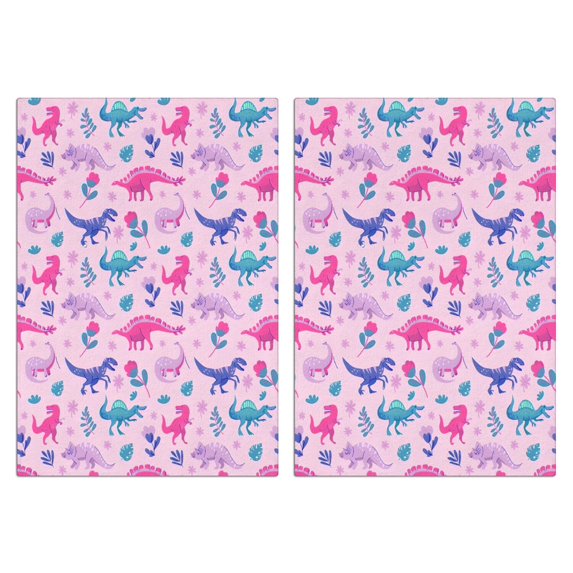 2 Pcs Funny Kitchen Towels,Pink Dinosaurs Flowers Leaves Pattern Microfiber Dish Towels,Kitchen Tea Towels,Kitchen Towel Set (18" X 26")