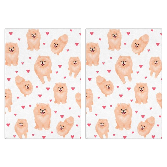 2 Pcs Funny Kitchen Towels,Pomeranian Dogs with Hearts Microfiber Dish Towels,Kitchen Tea Towels,Kitchen Towel Set (18" X 26")