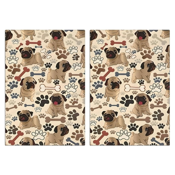 2 Pcs Funny Kitchen Towels,Pug and Footprint Microfiber Dish Towels,Kitchen Tea Towels,Kitchen Towel Set (18" X 26")