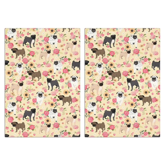 2 Pcs Funny Kitchen Towels,Pugs and Flowers Microfiber Dish Towels,Kitchen Tea Towels,Kitchen Towel Set (18" X 26")