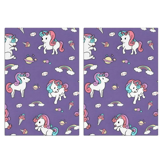 2 Pcs Funny Kitchen Towels,Purple Unicorn Dessert Pattern Microfiber Dish Towels,Kitchen Tea Towels,Kitchen Towel Set (18" X 26")