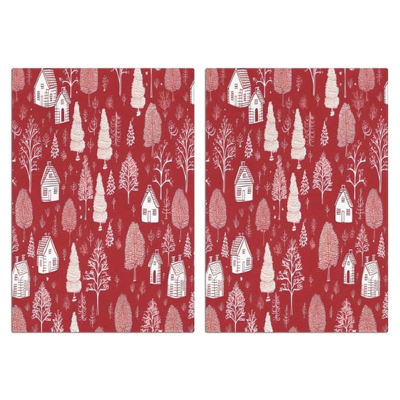 2 Pcs Funny Kitchen Towels,Red Christmas Village Pattern Microfiber Dish Towels,Kitchen Tea Towels,Kitchen Towel Set (18" X 26")