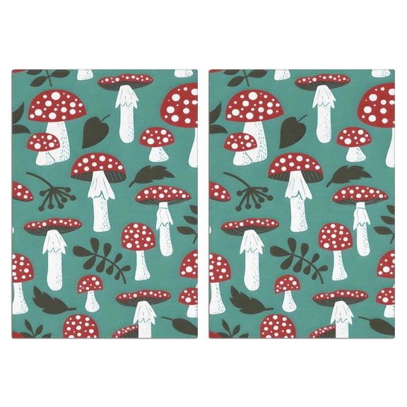 2 Pcs Funny Kitchen Towels,Red Mushroom Leaf Green Pattern Microfiber Dish Towels,Kitchen Tea Towels,Kitchen Towel Set (18" X 26")