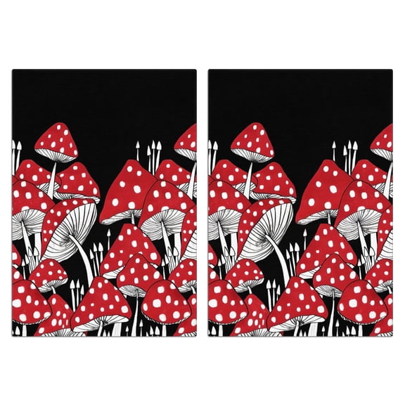 2 Pcs Funny Kitchen Towels,Red Mushroom Line Black Pattern Microfiber Dish Towels,Kitchen Tea Towels,Kitchen Towel Set (18" X 26")