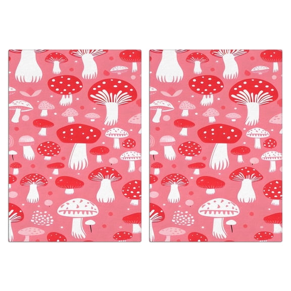 2 Pcs Funny Kitchen Towels,Red Mushroom Pattern Pink Pattern Microfiber Dish Towels,Kitchen Tea Towels,Kitchen Towel Set (18" X 26")