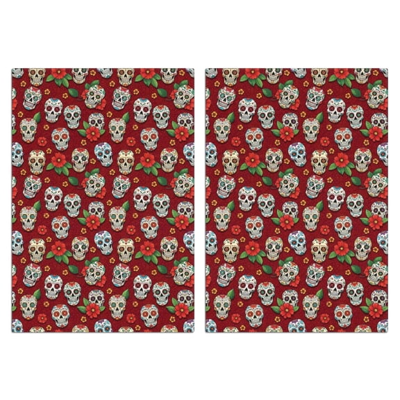 2 Pcs Funny Kitchen Towels,Red Skull Rose Pattern Microfiber Dish Towels,Kitchen Tea Towels,Kitchen Towel Set (18" X 26")