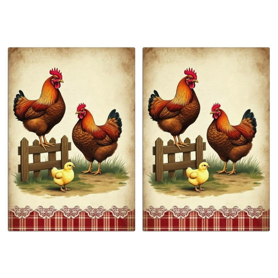 2 Pcs Funny Kitchen Towels,Rooster Hen and Chicks Microfiber Dish Towels,Kitchen Tea Towels,Kitchen Towel Set (18" X 26")