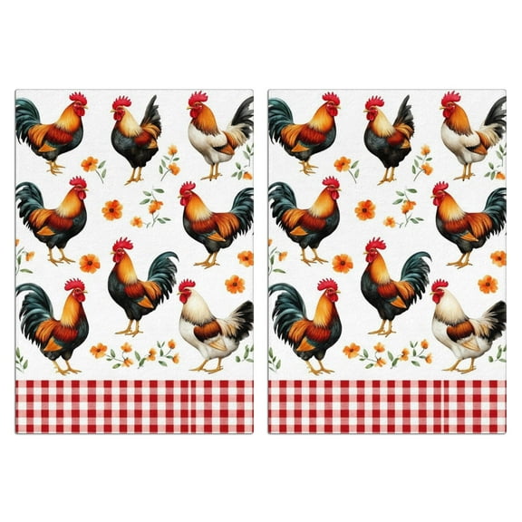 2 Pcs Funny Kitchen Towels,Rooster and Orange Flowers Pattern Microfiber Dish Towels,Kitchen Tea Towels,Kitchen Towel Set (18" X 26")