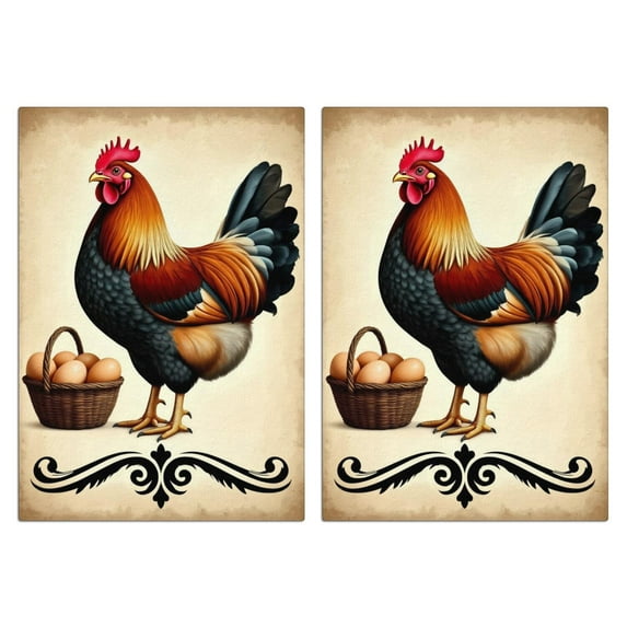 2 Pcs Funny Kitchen Towels,Rooster with Eggs Microfiber Dish Towels,Kitchen Tea Towels,Kitchen Towel Set (18" X 26")