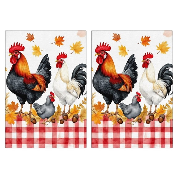 2 Pcs Funny Kitchen Towels,Roosters and Leaves Microfiber Dish Towels,Kitchen Tea Towels,Kitchen Towel Set (18" X 26")
