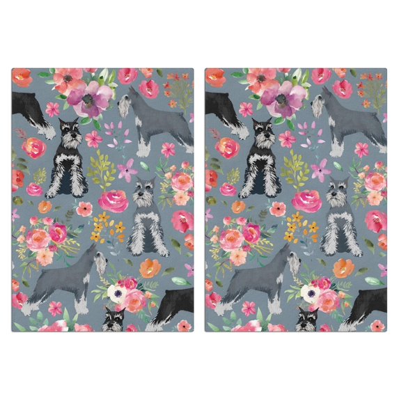 2 Pcs Funny Kitchen Towels,Schnauzer and Flower Microfiber Dish Towels,Kitchen Tea Towels,Kitchen Towel Set (18" X 26")
