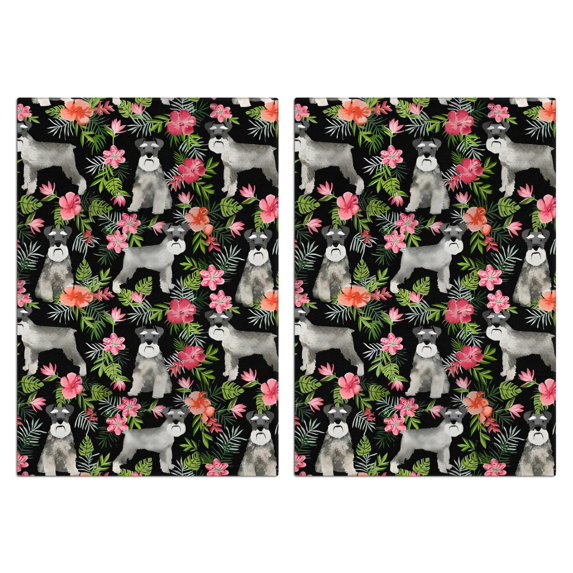 2 Pcs Funny Kitchen Towels,Schnauzer with Flowers Microfiber Dish Towels,Kitchen Tea Towels,Kitchen Towel Set (18" X 26")
