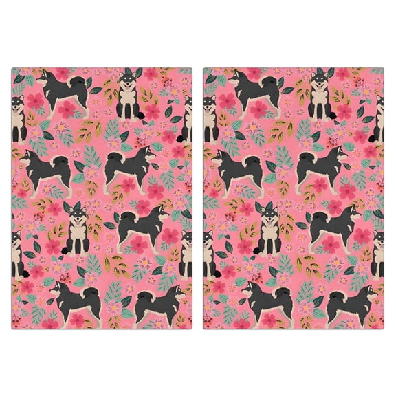 2 Pcs Funny Kitchen Towels,Shiba Inu Dog and Flower Floral Microfiber Dish Towels,Kitchen Tea Towels,Kitchen Towel Set (18" X 26")