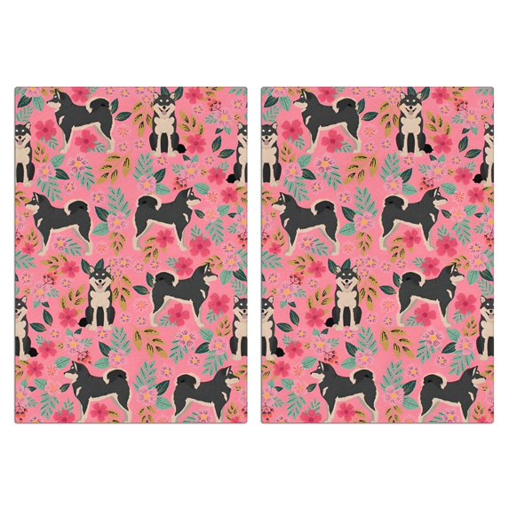 2 Pcs Funny Kitchen Towels,Shiba Inu Dog and Flower Floral Microfiber Dish Towels,Kitchen Tea Towels,Kitchen Towel Set (18" X 26")