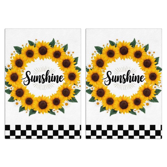 2 Pcs Funny Kitchen Towels,Sunflower Wreath with Sunshine Microfiber Dish Towels,Kitchen Tea Towels,Kitchen Towel Set (18" X 26")