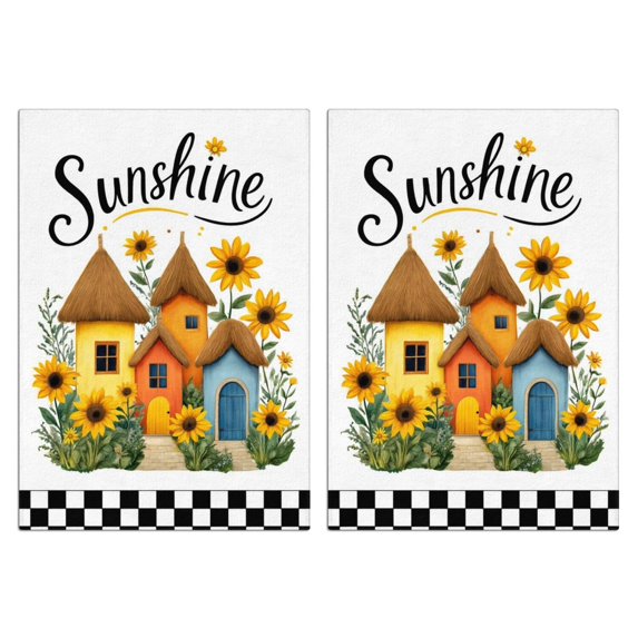 2 Pcs Funny Kitchen Towels,Sunshine Houses Sunflowers Microfiber Dish Towels,Kitchen Tea Towels,Kitchen Towel Set (18" X 26")