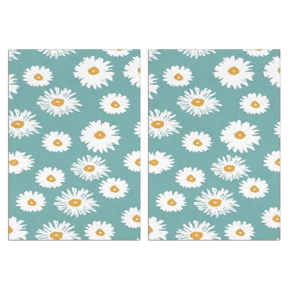 2 Pcs Funny Kitchen Towels,Teal Daisy Flower Yellow Centers Pattern Microfiber Dish Towels,Kitchen Tea Towels,Kitchen Towel Set (18" X 26")