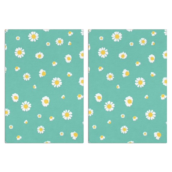 2 Pcs Funny Kitchen Towels,Teal Daisy Flower Yellow Centers Pattern Microfiber Dish Towels,Kitchen Tea Towels,Kitchen Towel Set (18" X 26")