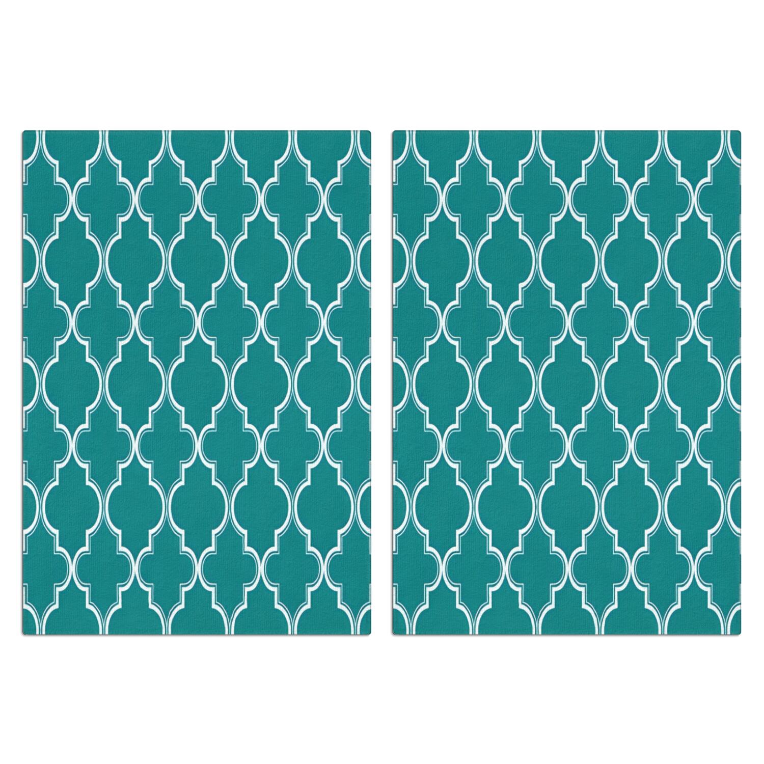 2 Pcs Funny Kitchen Towels,Teal Geometric Quatrefoil Pattern Microfiber Dish Towels,Kitchen Tea Towels,Kitchen Towel Set (18" X 26")