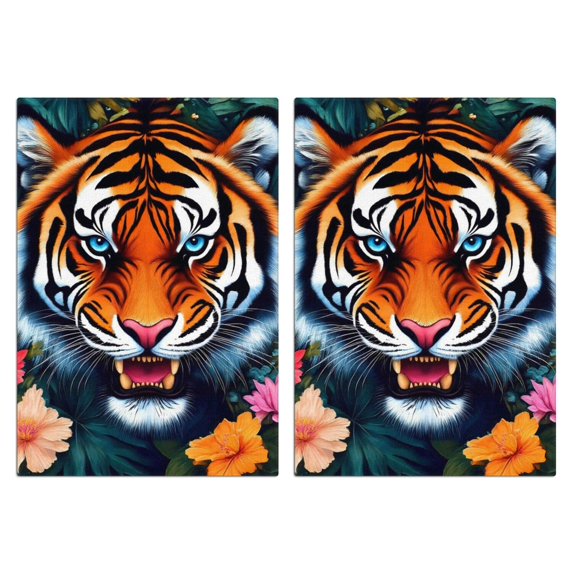 2 Pcs Funny Kitchen Towels,Tiger and Flowers Microfiber Dish Towels,Kitchen Tea Towels,Kitchen Towel Set (18" X 26")
