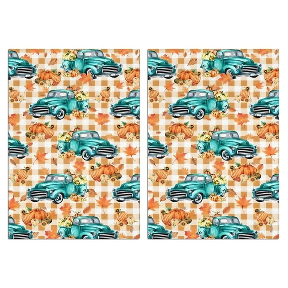 2 Pcs Funny Kitchen Towels,Trucks Pumpkins Fall Leaves Pattern Microfiber Dish Towels,Kitchen Tea Towels,Kitchen Towel Set (18" X 26")