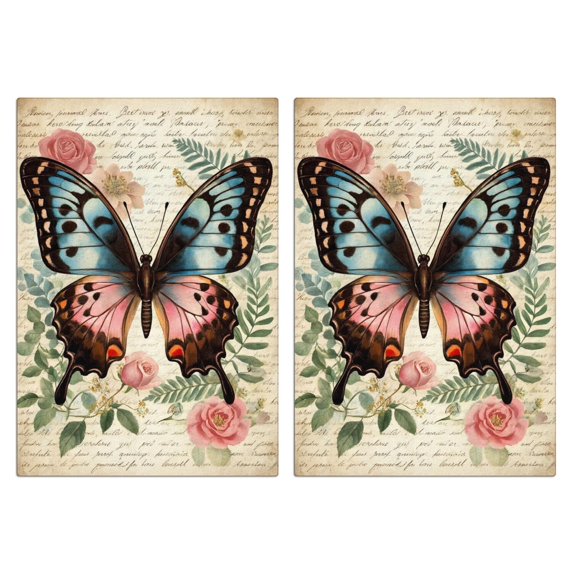 2 Pcs Funny Kitchen Towels,Vintage Butterfly and Flower Microfiber Dish Towels,Kitchen Tea Towels,Kitchen Towel Set (18" X 26")