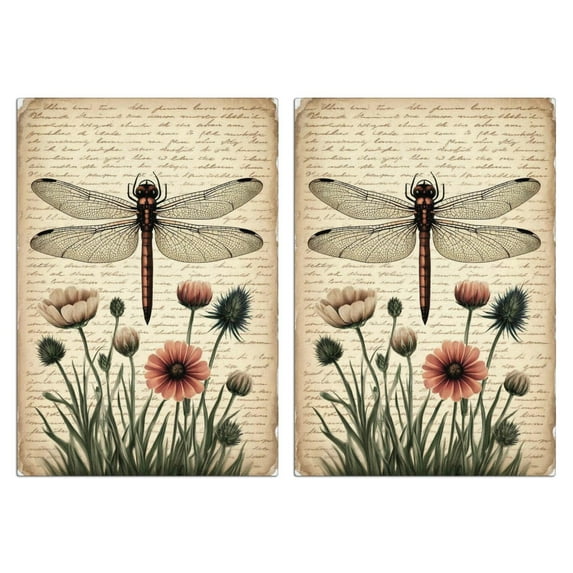 2 Pcs Funny Kitchen Towels,Vintage Dragonfly and Flower Microfiber Dish Towels,Kitchen Tea Towels,Kitchen Towel Set (18" X 26")