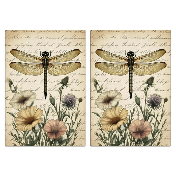 2 Pcs Funny Kitchen Towels,Vintage Dragonfly and Flower Microfiber Dish Towels,Kitchen Tea Towels,Kitchen Towel Set (18" X 26")