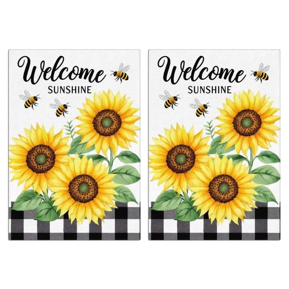 2 Pcs Funny Kitchen Towels,Welcome Sunshine Sunflowers Bees Microfiber Dish Towels,Kitchen Tea Towels,Kitchen Towel Set (18" X 26")