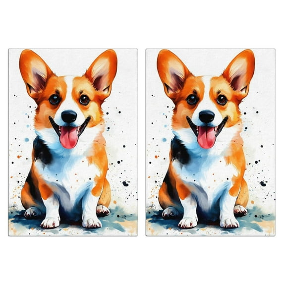 2 Pcs Funny Kitchen Towels,Welsh Corgi Microfiber Dish Towels,Kitchen Tea Towels,Kitchen Towel Set (18" X 26")