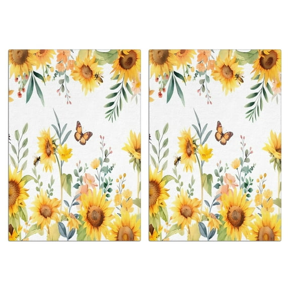 2 Pcs Funny Kitchen Towels,White Butterfly Bee Sunflower Pattern Microfiber Dish Towels,Kitchen Tea Towels,Kitchen Towel Set (18" X 26")