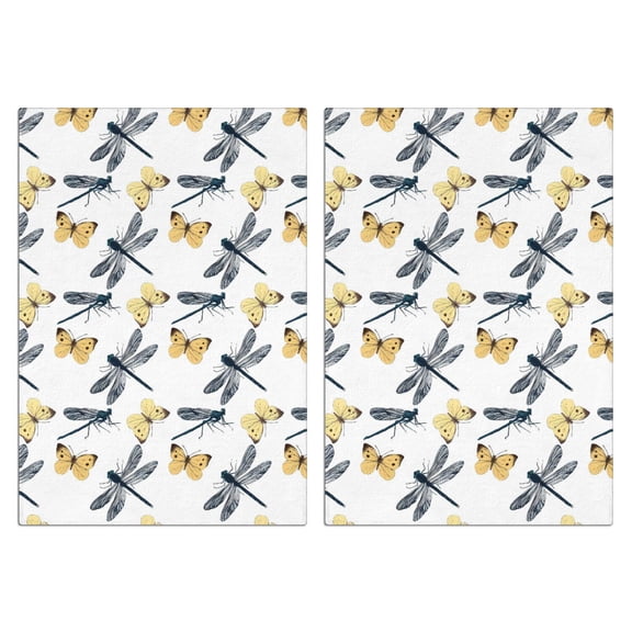 2 Pcs Funny Kitchen Towels,White Butterfly Dragonfly Pattern Microfiber Dish Towels,Kitchen Tea Towels,Kitchen Towel Set (18" X 26")