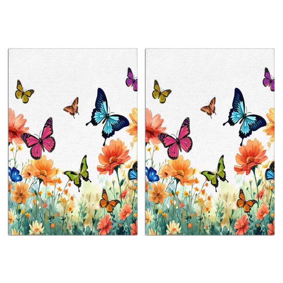 2 Pcs Funny Kitchen Towels,White Butterfly Flower Field Pattern Microfiber Dish Towels,Kitchen Tea Towels,Kitchen Towel Set (18" X 26")
